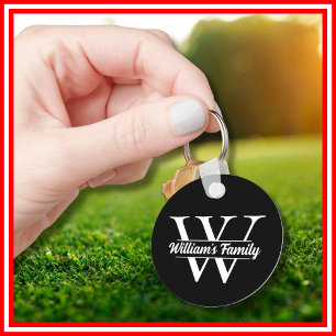 Llavero Blanco y negro   Monograma de nombre de familia si