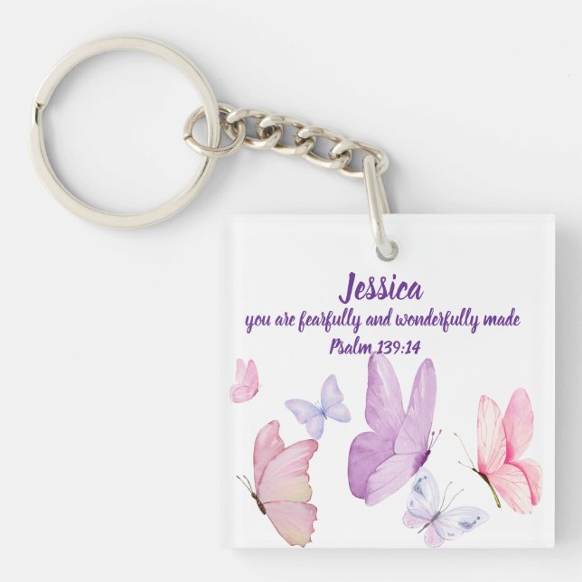 Llavero Blissful Butterfly Psalm 139:14 Keychain (Frente)