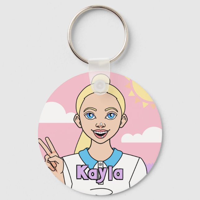 Llavero Blonde Personalizado Rosa Chica estudiante de escu (Anverso)