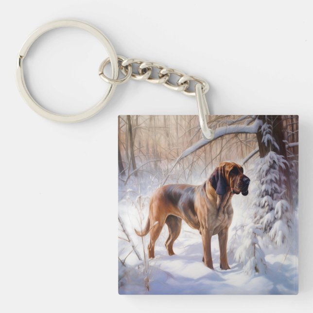Llavero Bloodhound deja que nieve Navidades (Frente)