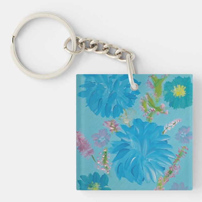 Llavero Blooming Bluebells Floral Acrílico Square Keychain (Frente)
