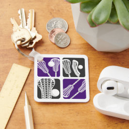 Llavero Bloques de lacrosse morado de garrapatas y bolas