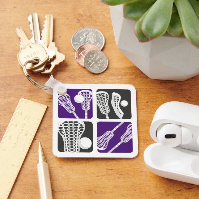 Llavero Bloques de lacrosse morado de garrapatas y bolas (Escritorio )