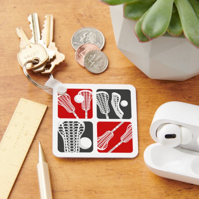 Llavero Bloques de lacrosse rojos de garrapatas y bolas (Escritorio )