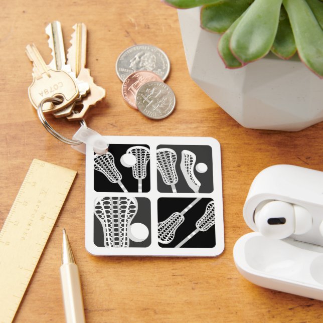 Llavero Bloques negros de lacrosse de garrapatas y bolas (Escritorio )