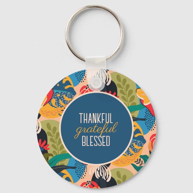 Llavero Blue Abstract Floral Agradecimiento (Reverso )