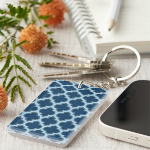 Llavero Blue and Baby Blue Trellis, Lattice, Quatrefoil