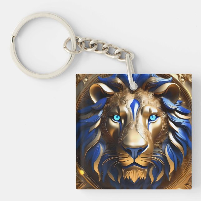 Llavero Blue And Gold Lion Head, (Frente)