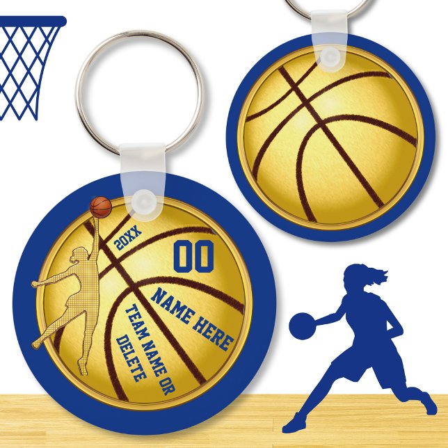 Llavero Blue and Gold, regalos baratos para jugadores de b (Basketball gifts for girl players. Blue and Gold, Cheap basketball gifts. Custom basketball keychain)
