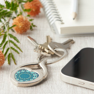 Llavero Blue Aqua Mandala Rosette Retro Hippie