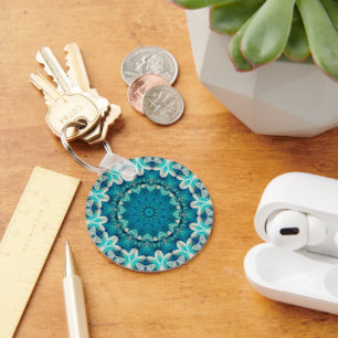 Llavero Blue Aqua Mandala Rosette Retro Hippie