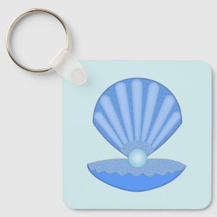 Llavero Blue Baby Boy Oyster shell y Pearl Baby Shower
