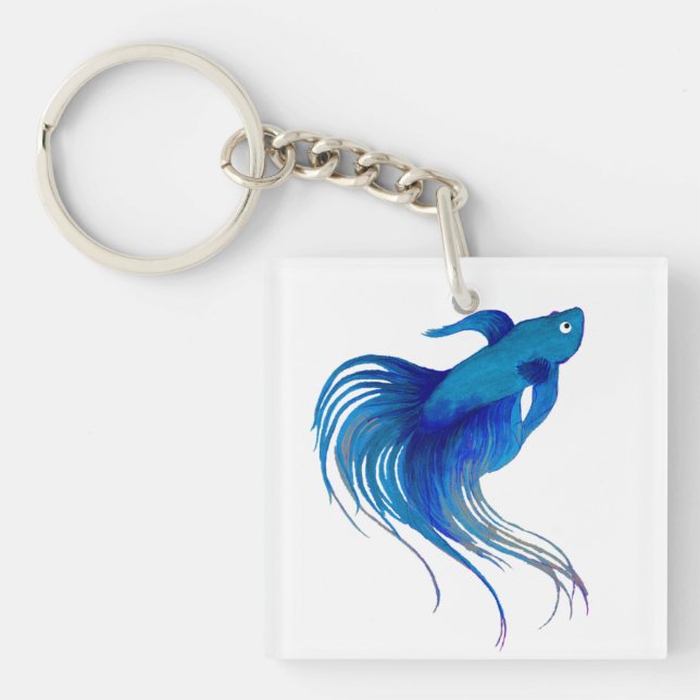 Llavero Blue Betta Fish Watercolor (Frente)