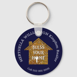 Llavero Blue BLESS TU HOME Real Estate Realtor Keychain