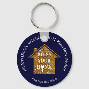 Llavero Blue BLESS TU HOME Real Estate Realtor Keychain