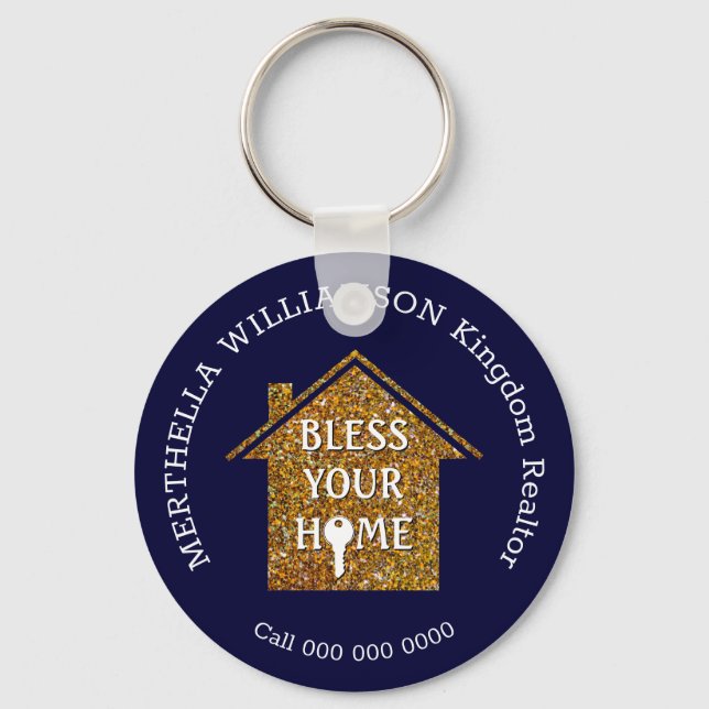 Llavero Blue BLESS TU HOME Real Estate Realtor Keychain (Anverso)