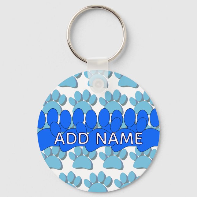 Llavero Blue Dog Paw Print Custom Personalized Name (Reverso )