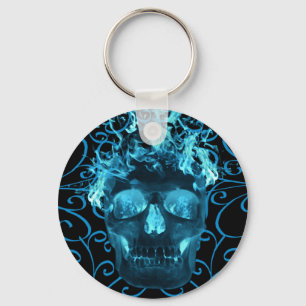 Llavero Blue Flaming Skull Key Chain