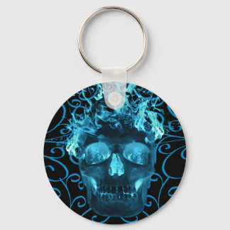 Llavero Blue Flaming Skull Key Chain