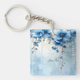 Llavero Blue Flowers and Pearls Keychain