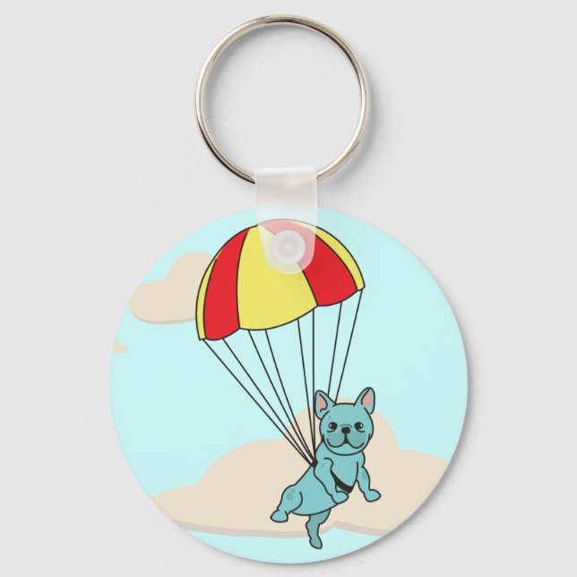 Llavero Blue French Bulldog Umbrella Fun Keychain (Anverso)