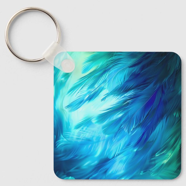 Llavero Blue Green Feather Abstract (Anverso)