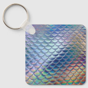 Llavero Blue Green Mermaid Fish Scales Holographic Trendy