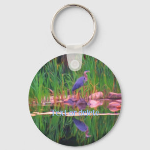 Llavero Blue Heron Reflection Nature Painting Personalized