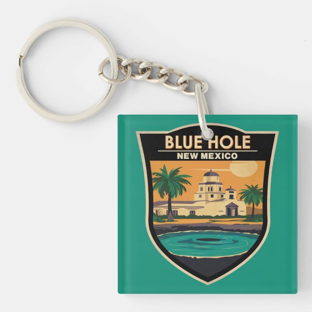 Llavero Blue Hole New Mexico Travel Art Badge (Frente)