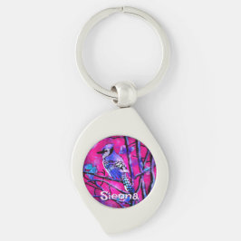 Llavero Blue Jay Bird Tree Branch Pink Personalized 