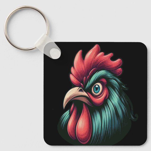Llavero "Blue Mad Blue Rooster" Aluminum Keychain (Anverso)