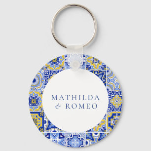 Llavero Blue Mediterranean Tile & Citrus Boda