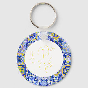 Llavero Blue Mediterranean Tile & Citrus Boda