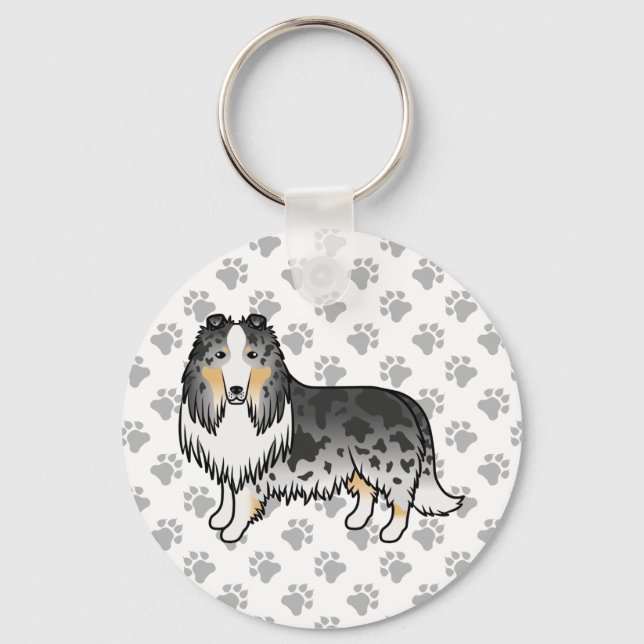 Llavero Blue Merle Rough Collie Cute Cartoon Dog (Anverso)