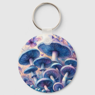 Llavero Blue Millage Mushroom Watercolor Art