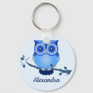 Llavero Blue Monochromatic Cartoon Owl
