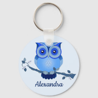 Llavero Blue Monochromatic Cartoon Owl