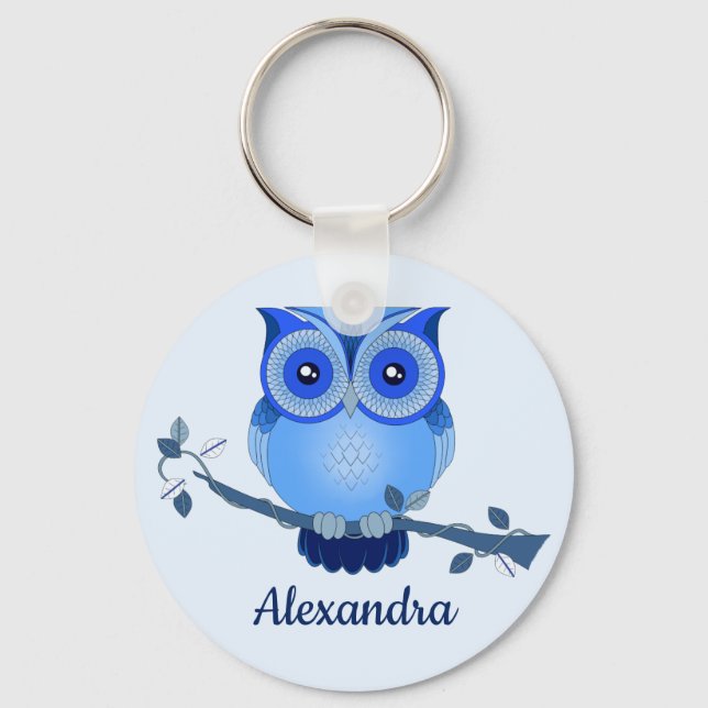 Llavero Blue Monochromatic Cartoon Owl (Anverso)