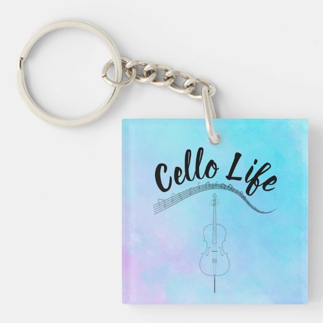 Llavero Blue Pastel Watercolor Cello Life Instrumento (Frente)