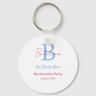 Llavero blue pink on clouds nine monogram bachelorette par