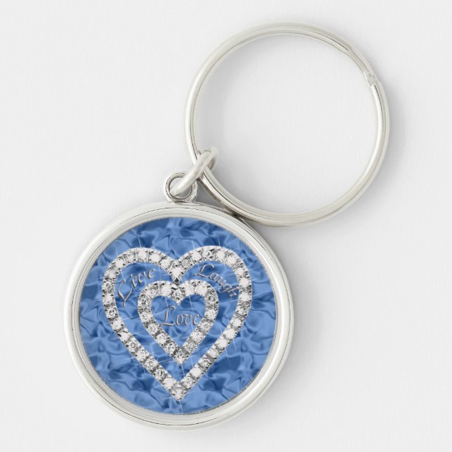 Llavero Blue Round Live Laugh Love Diamond Heart Keychain (Frente)