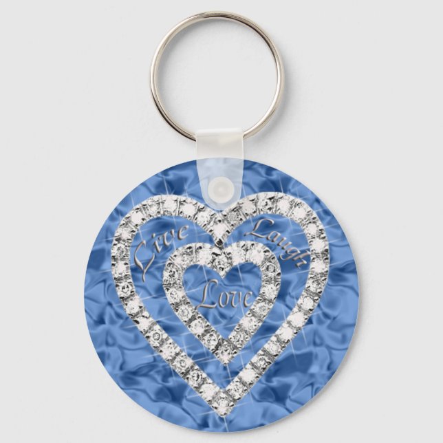 Llavero Blue Round Live Laugh Love Diamond Heart Keychain (Anverso)
