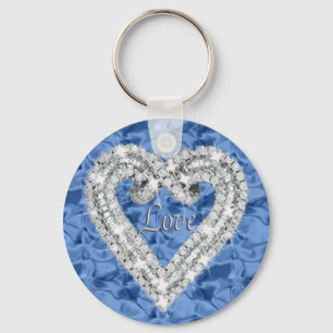 Llavero Blue Round Love Diamond Heart Keychain