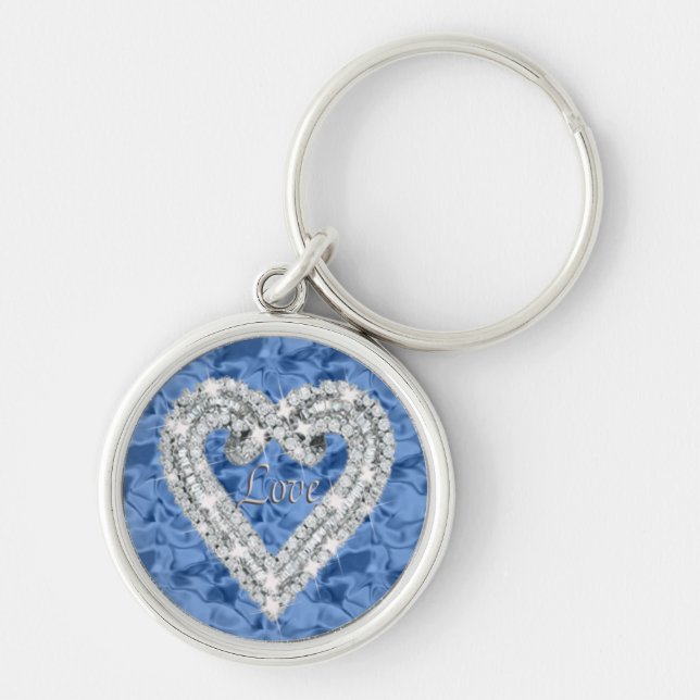 Llavero Blue Round Love Diamond Heart Keychain (Frente)