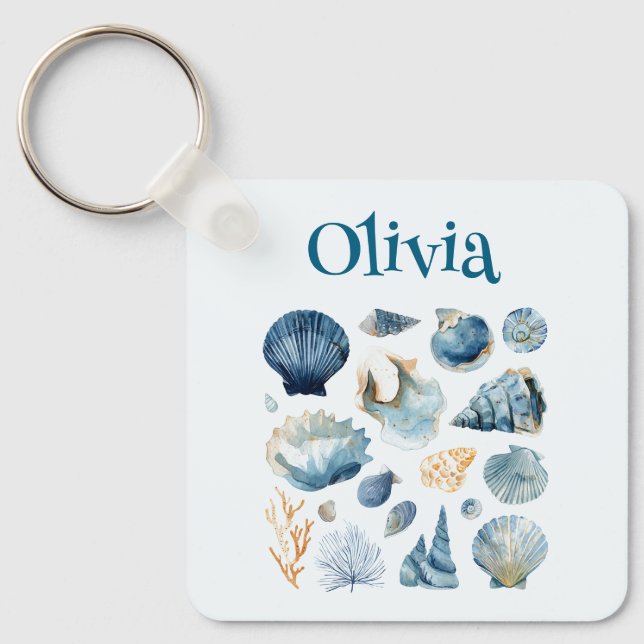 Llavero Blue Seashell Keychain | Custom Name (Anverso)