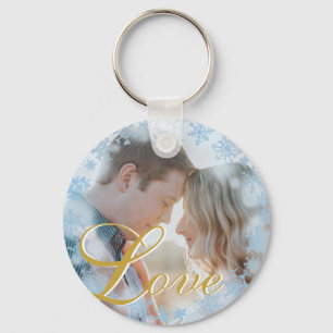 Llavero Blue Snowflakes Christmas Love Personalized Photo