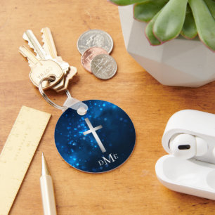 Llavero Blue Sparkle Luces Silver Cross Monograma