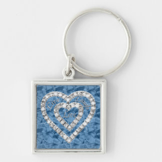 Llavero Blue Square Live Laugh Love Diamond Heart Keychain