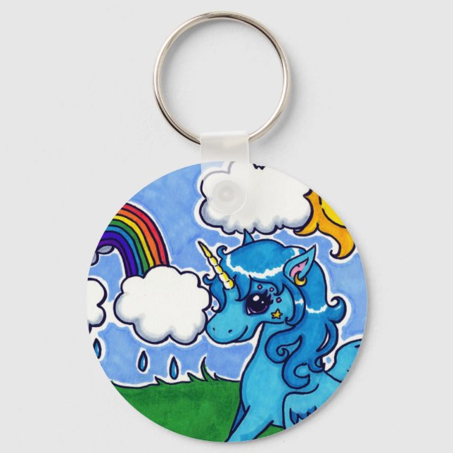 Llavero Blue Unicorn con arco iris (Anverso)