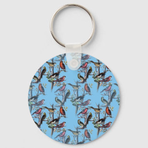 Llavero Blue Vintage Art Birds accesorios de patrón LeahG